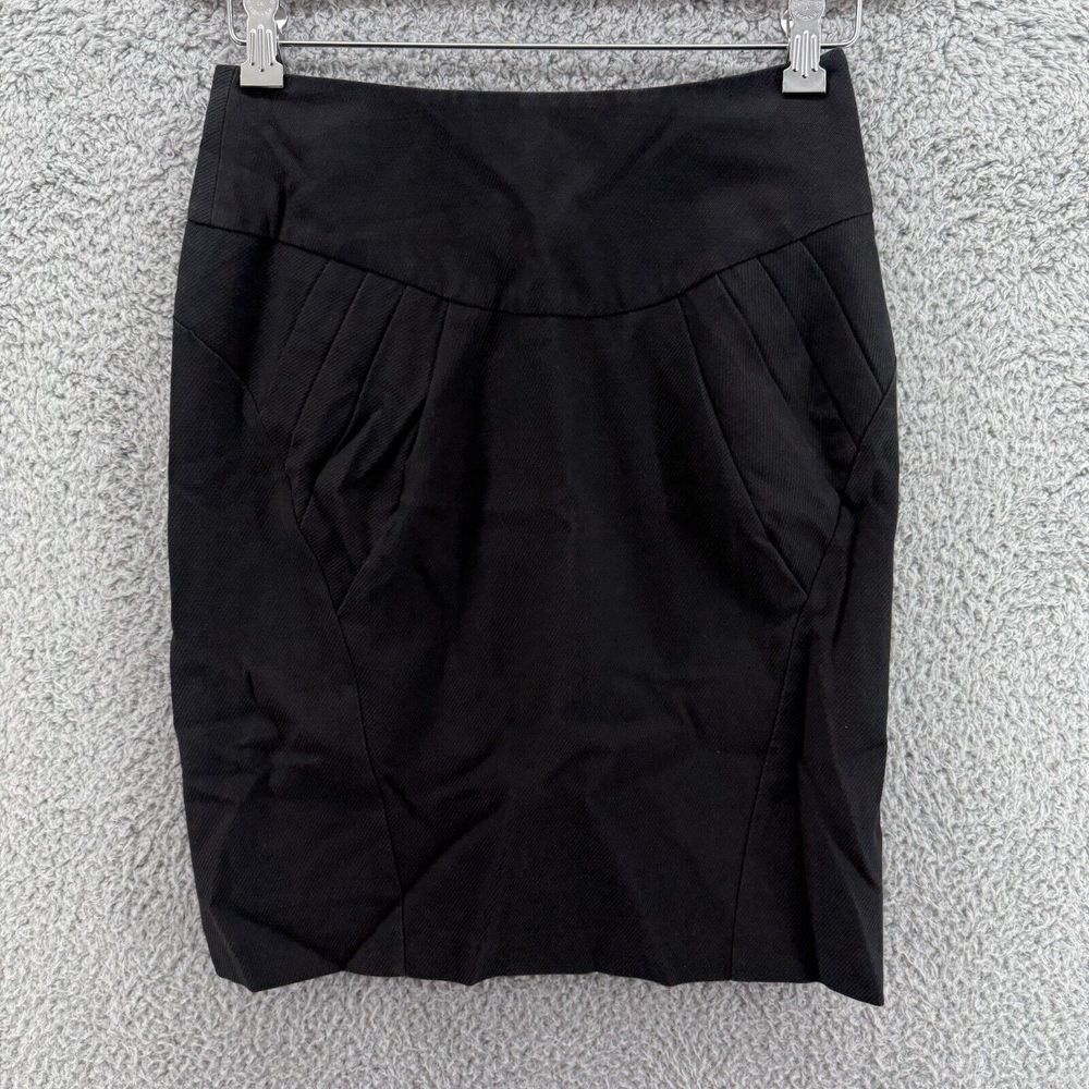 Anthropolgie Baraschi‎ Womens 0 Black Canvas Pencil Slit Skirt Pleated Career